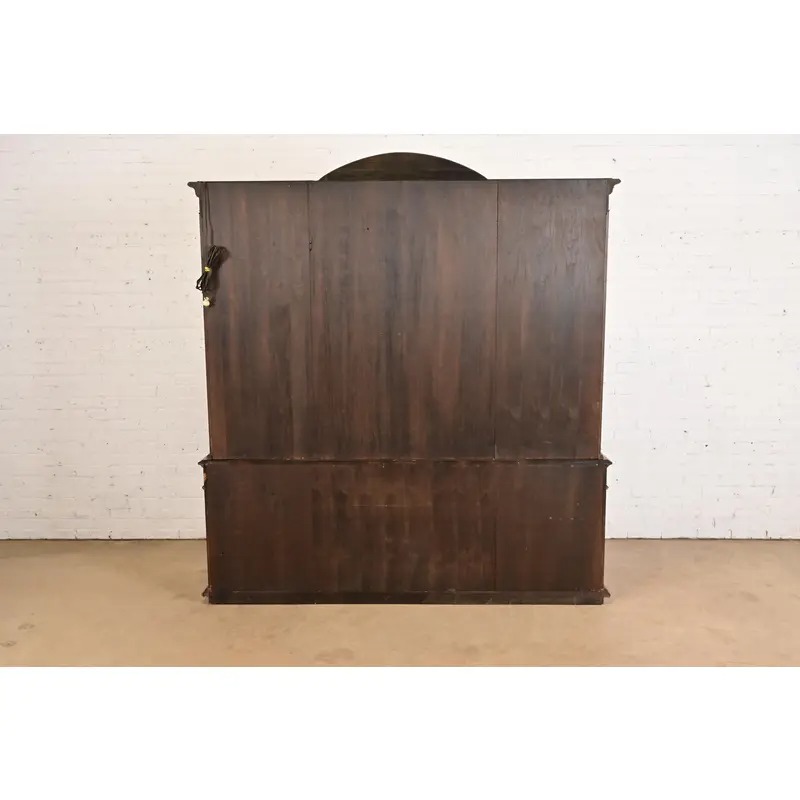Karges French Regency Louis XVI Burled Walnut Lighted Breakfront Bookcase Cabinet, Newly Refinished - Image 11