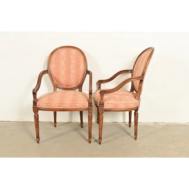 Karges French Regency Louis XVI Carved Walnut Armchairs, Pair - Image 11