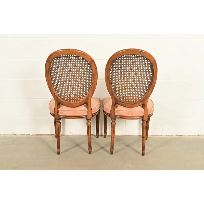 Karges French Regency Louis XVI Carved Walnut Cane Back Dining Chairs, Set of Four - Image 11