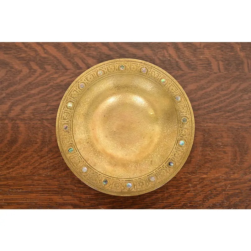 Tiffany Studios New York Bronze Doré Bowl With Abalone Inlay