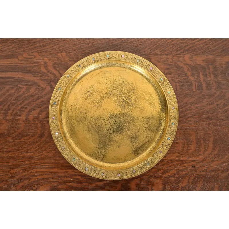 Tiffany Studios New York Bronze Doré Large Tray With Abalone Inlay