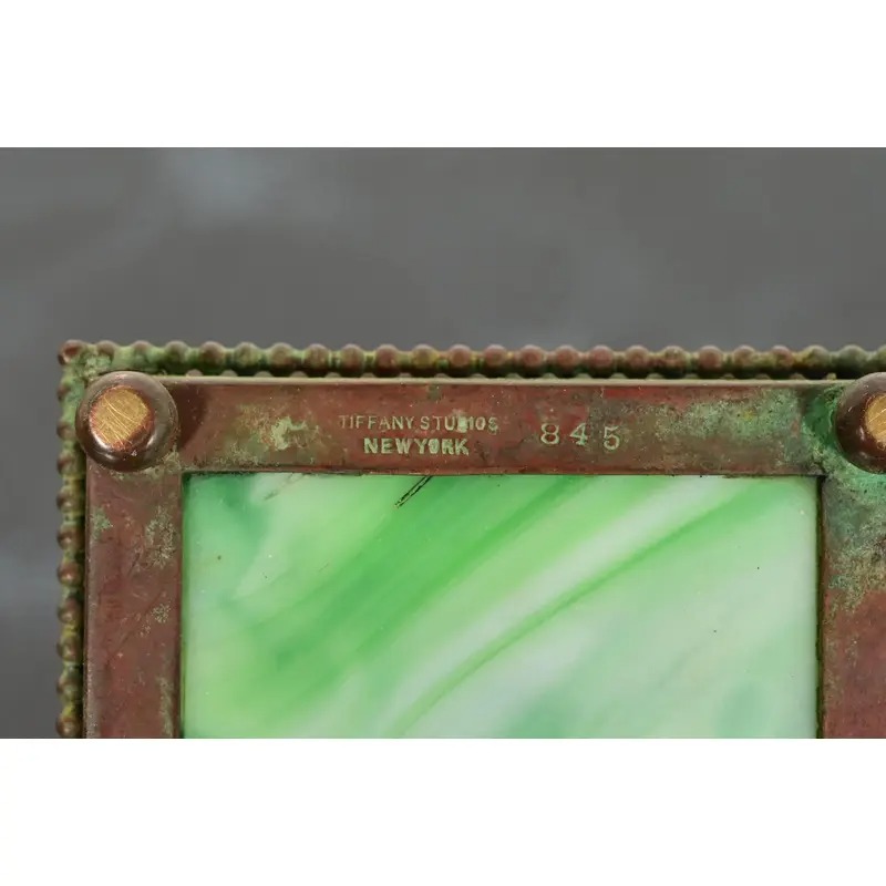 Tiffany Studios New York Pine Needle Bronze and Favrile Slag Glass Inkwell, Circa 1910 - Image 11