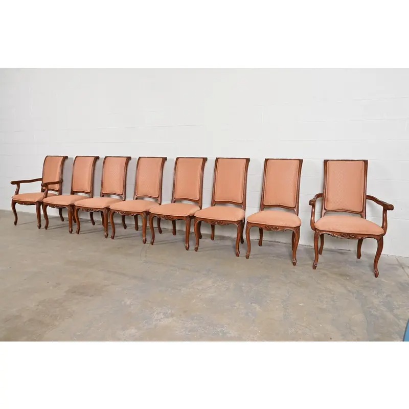 Baker Furniture French Provincial Louis XV Carved Walnut Armchairs or Dining Captain Chairs, Pair - Image 12