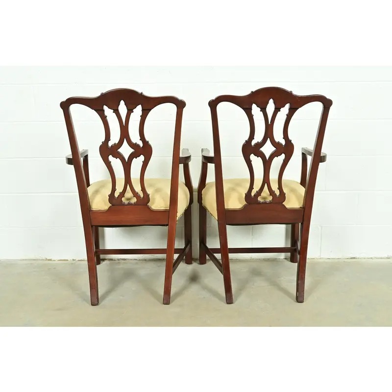 Baker Furniture Style Georgian Carved Mahogany Armchairs or Dining Captain Chairs, Pair - Image 12