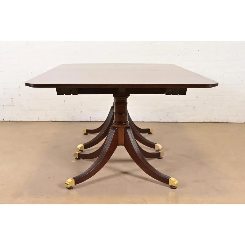 Baker Furniture Style Georgian Mahogany Double Pedestal Extension Dining Table, Newly Refinished - Image 12