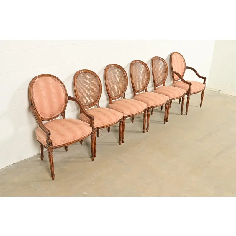 Karges French Regency Louis XVI Carved Walnut Cane Back Side Chairs or Dining Chairs, Pair - Image 12