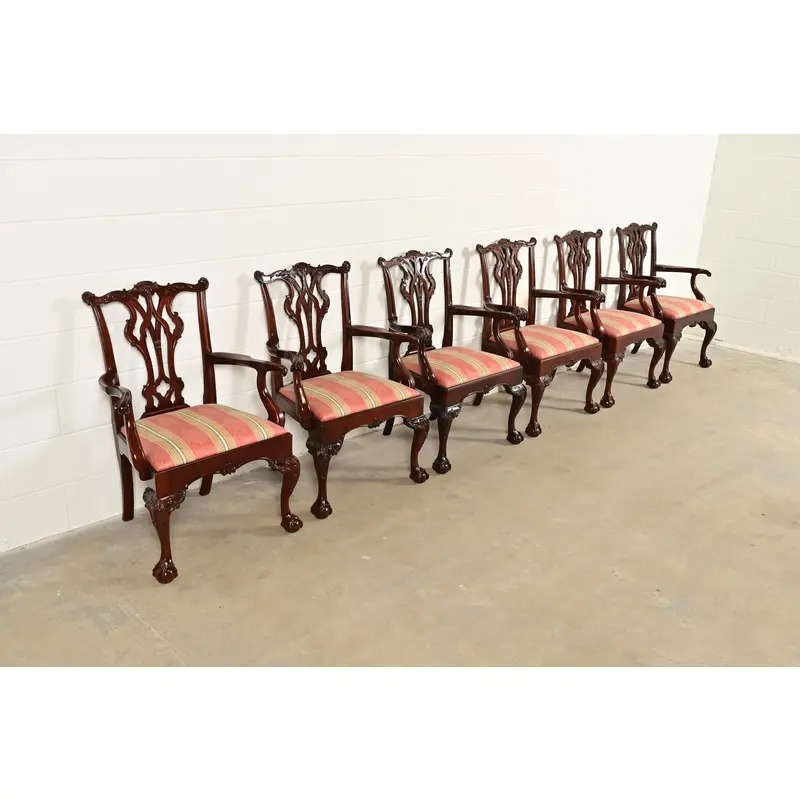 Kindel Furniture Chippendale Carved Mahogany Dining Arm Chairs, Pair - Image 12