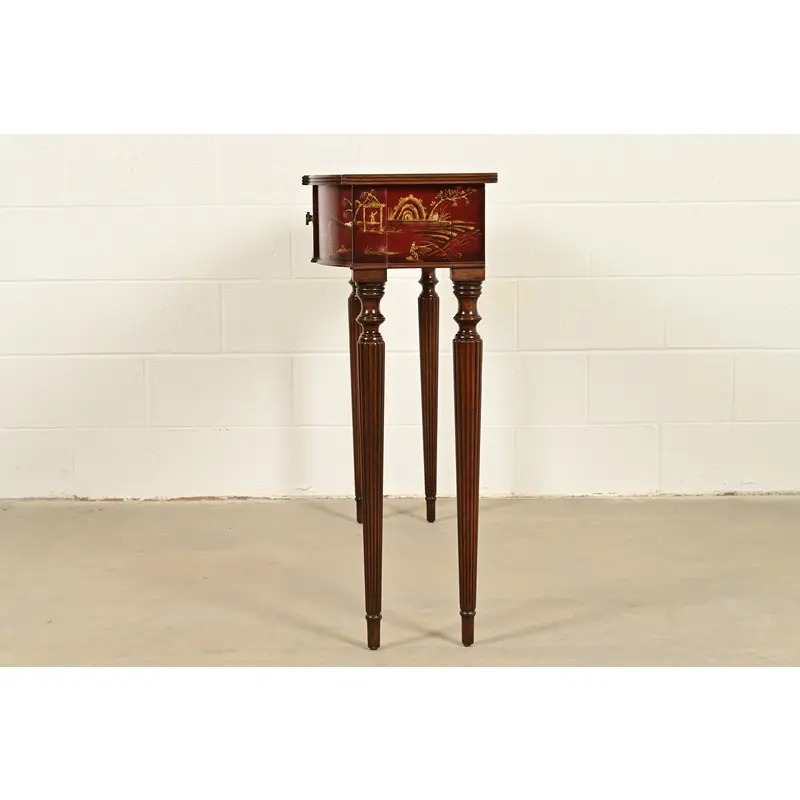 Maitland Smith English Regency Chinoiserie Hand-Painted Red Lacquered Console Table - Image 12