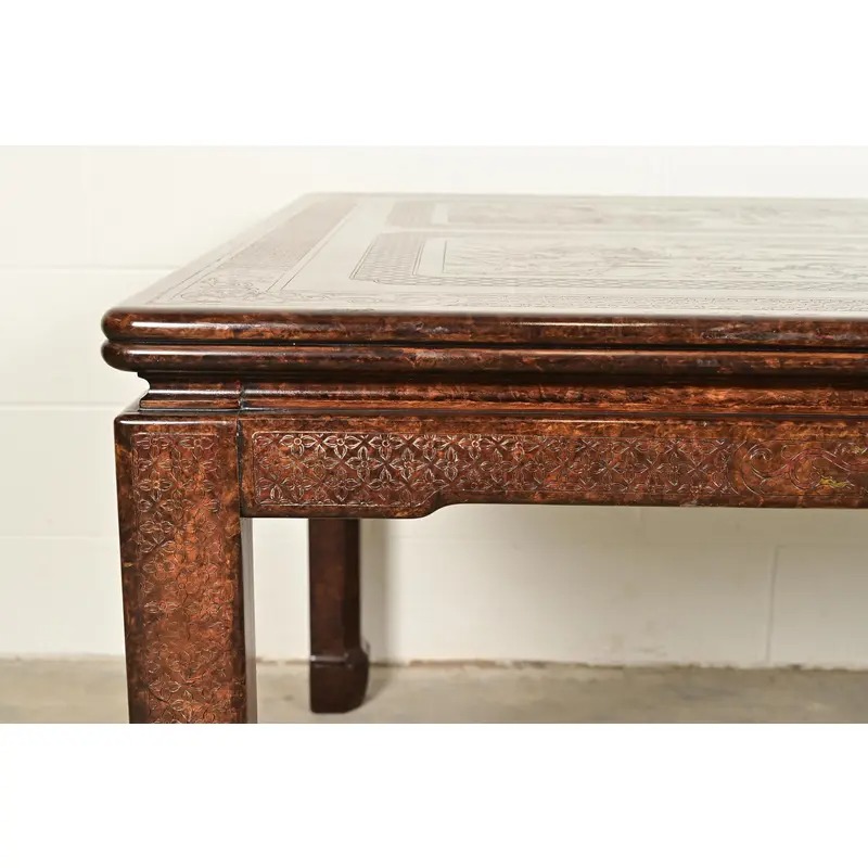 Mario Buatta for John Widdicomb Hollywood Regency Chinoiserie Faux Tortoise Shell Extension Dining Table, Circa 1970s - Image 12