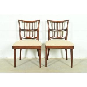 Paul McCobb Style Mid-Century Modern Spindle Back Side Chairs or Dining Chairs, Pair