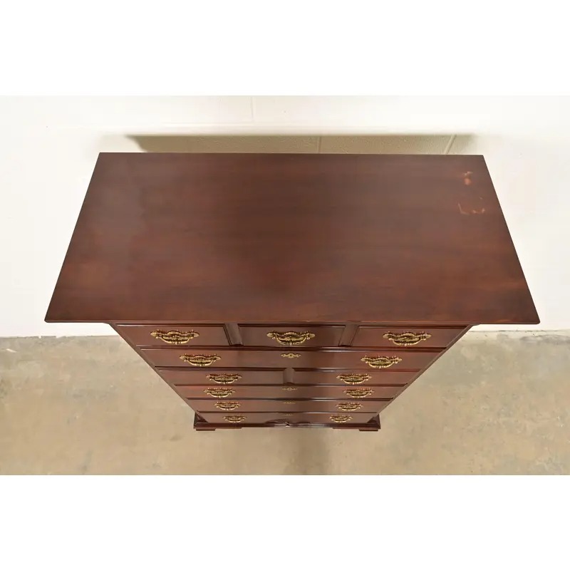 Thomasville Georgian Carved Cherry Wood Highboy Dresser, Circa 1980s - Image 11