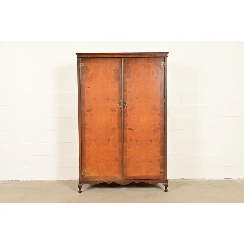Antique Art Deco Burl Wood Armoire Dresser or Gentleman's Chest, Circa 1930s