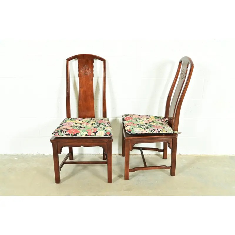 Henredon Hollywood Regency Chinoiserie Sculpted Mahogany Dining Chairs, Set of Ten - Image 13