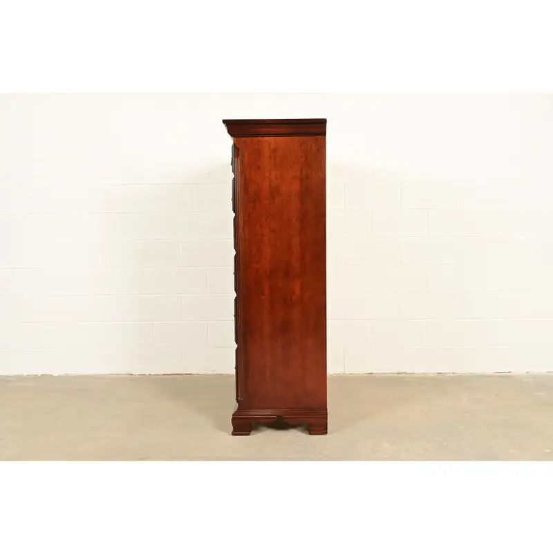 Thomasville Georgian Carved Cherry Wood Highboy Dresser, Circa 1980s - Image 12