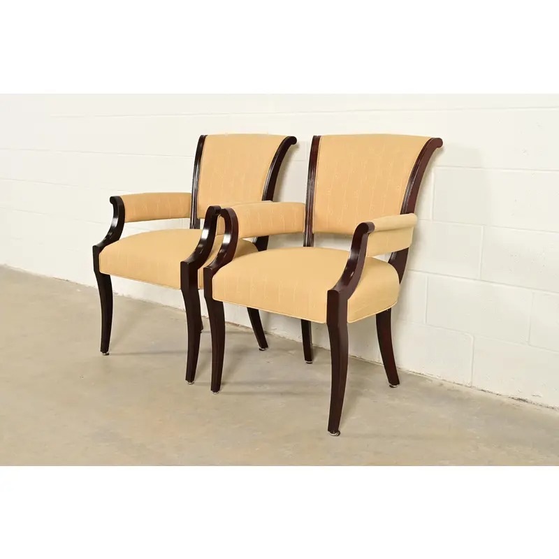 Barbara Barry for Baker Furniture Modern Regency Mahogany Armchairs, Pair