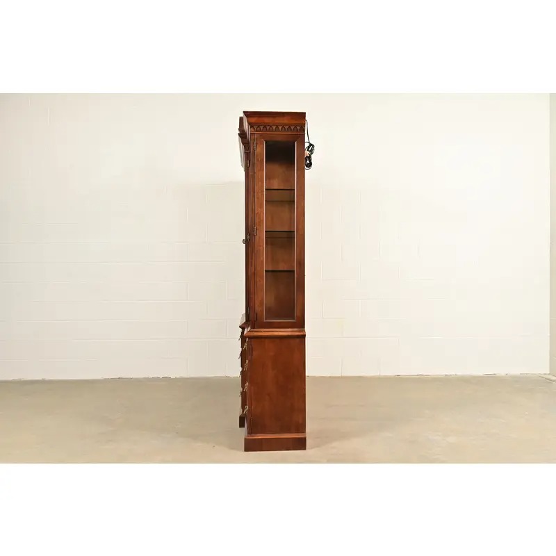 Henredon Georgian Carved Mahogany Lighted Breakfront Bookcase Cabinet - Image 14