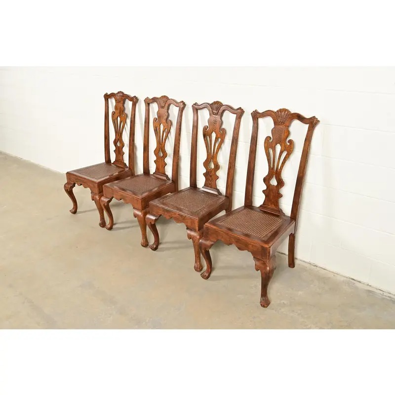 Henredon Georgian Carved Oak and Cane Side Chairs or Dining Chairs, Pair - Image 14