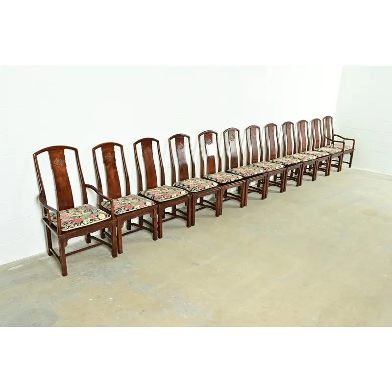 Henredon Hollywood Regency Chinoiserie Sculpted Mahogany Armchairs, Pair - Image 14