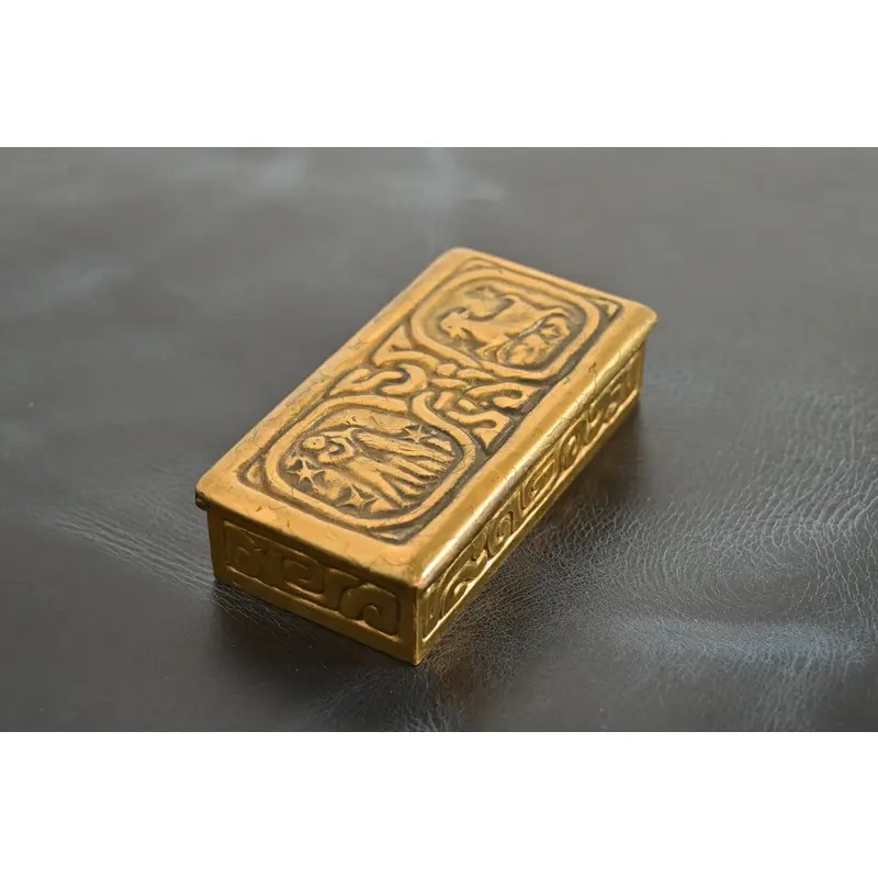 Tiffany Studios New York Zodiac Bronze Doré Stamp Box