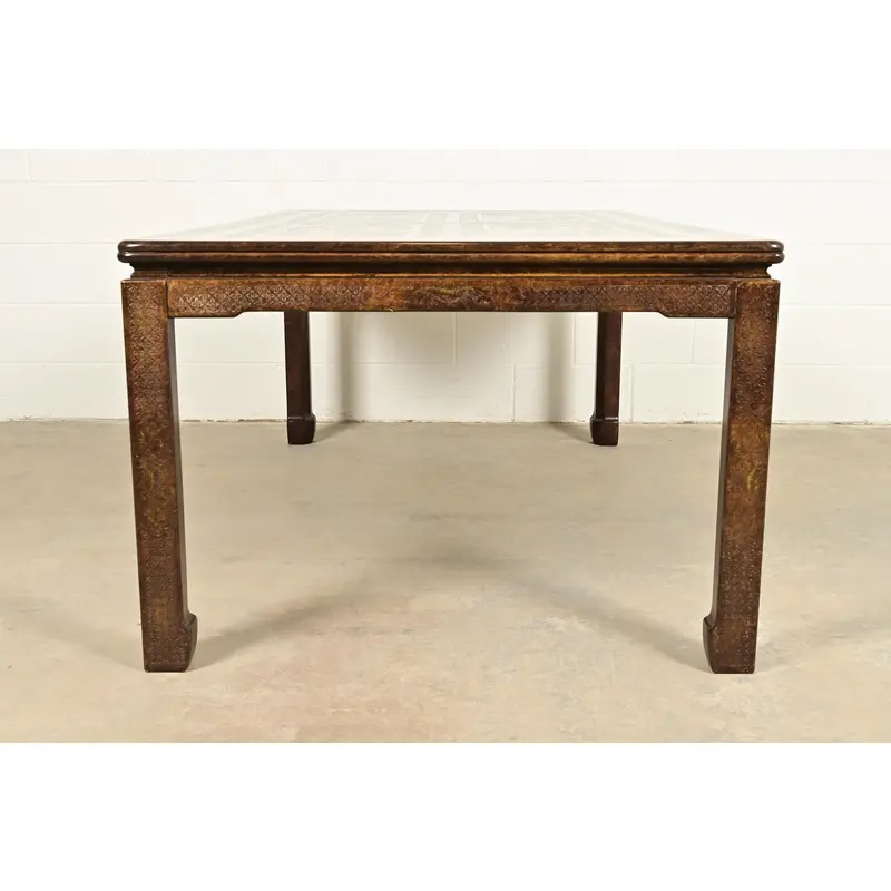 Mario Buatta for John Widdicomb Hollywood Regency Chinoiserie Faux Tortoise Shell Extension Dining Table, Circa 1970s - Image 15
