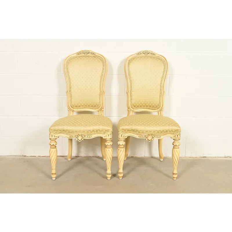 Karges French Regency Louis XVI Cream Lacquered Side Chairs or Dining Chairs, Pair