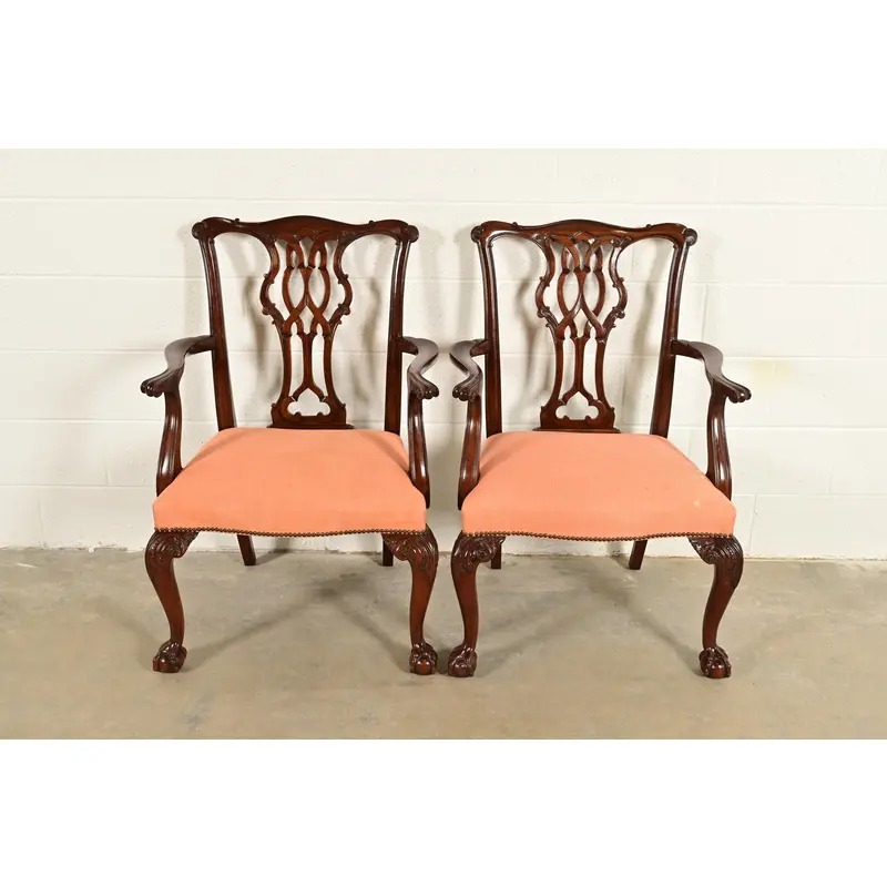 Baker Furniture Chippendale Carved Mahogany Armchairs, Pair - Image 2