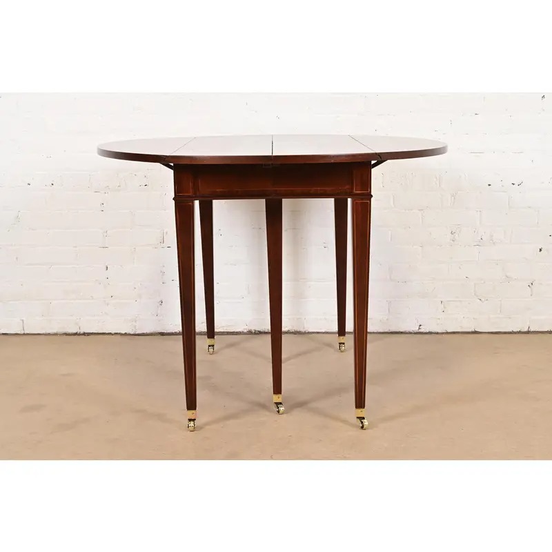 Baker Furniture Federal Banded Mahogany Drop Leaf Dining or Breakfast Table, Newly Refinished - Image 2