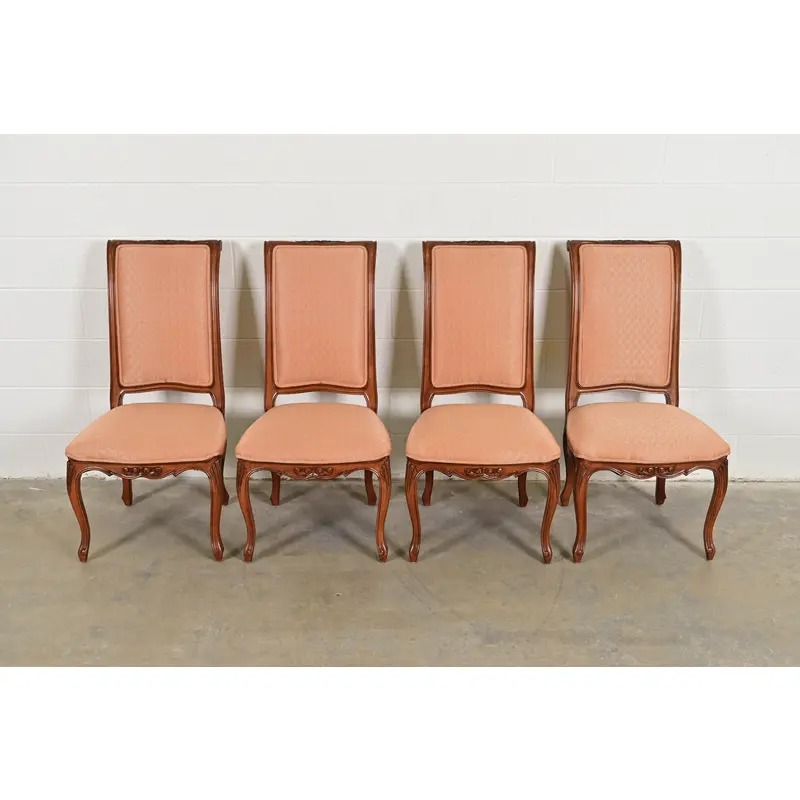 Baker Furniture French Provincial Louis XV Carved Walnut Dining Chairs, Set of Four - Image 2