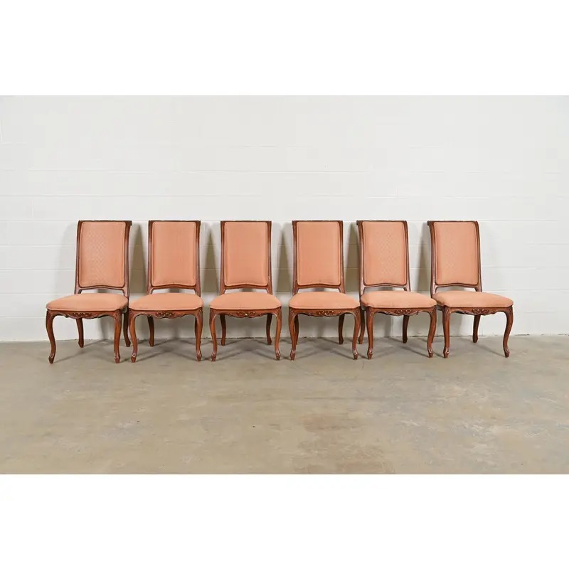 Baker Furniture French Provincial Louis XV Carved Walnut Dining Chairs, Set of Six - Image 2