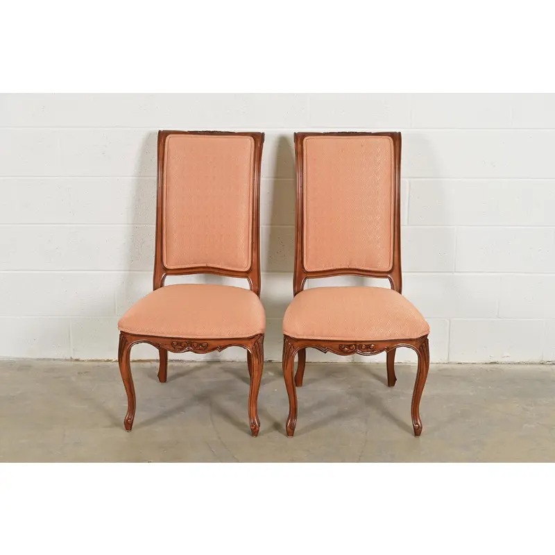 Baker Furniture French Provincial Louis XV Carved Walnut Side Chairs or Dining Chairs, Pair - Image 2