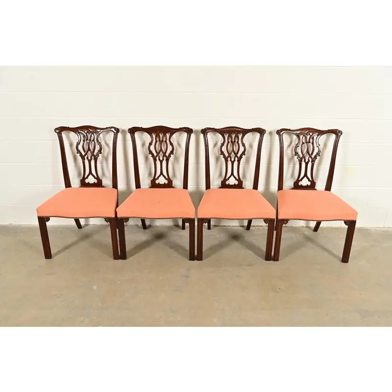 Baker Furniture Georgian Carved Mahogany Dining Chairs, Set of Four - Image 2