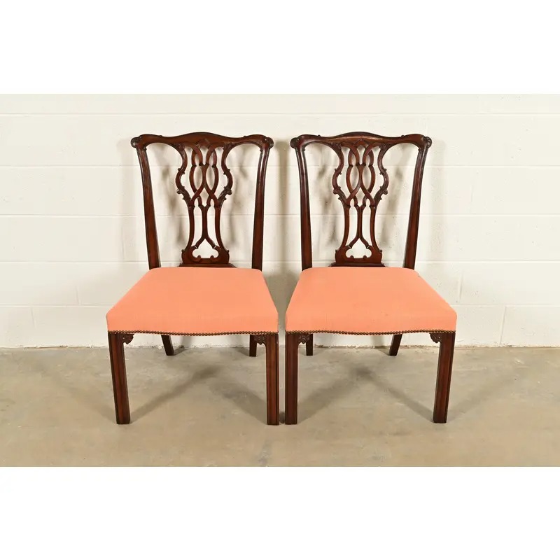 Baker Furniture Georgian Carved Mahogany Side Chairs or Dining Chairs, Pair - Image 2