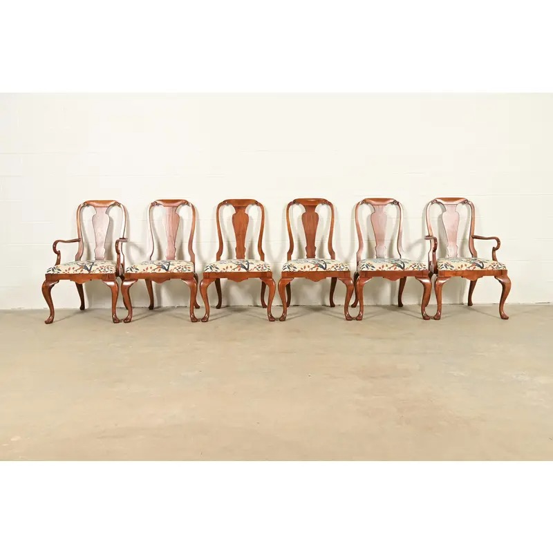 Baker Furniture Queen Anne Carved Walnut Dining Chairs, Set of Six - Image 2