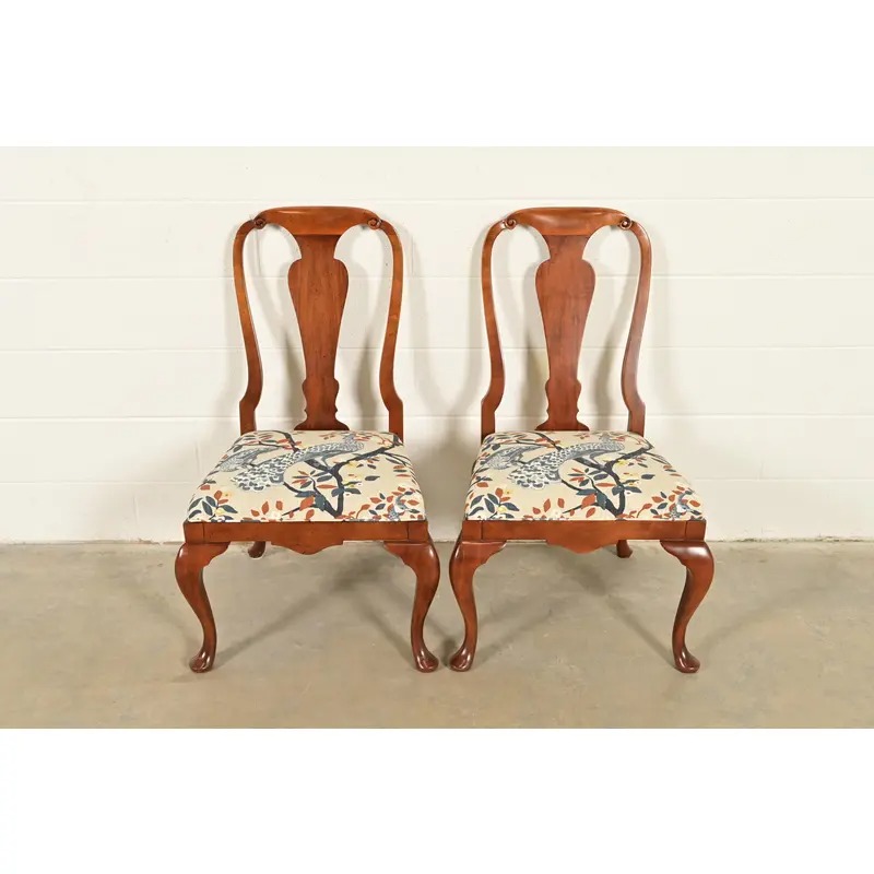 Baker Furniture Queen Anne Carved Walnut Side Chairs or Dining Chairs, Pair - Image 2