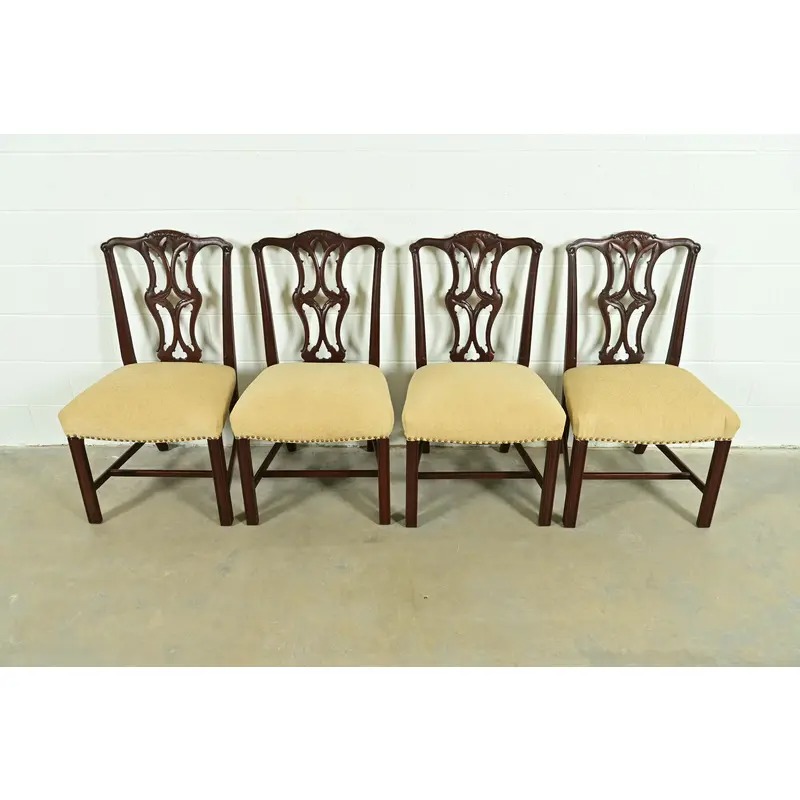 Baker Furniture Style Georgian Carved Mahogany Dining Chairs, Set of Four - Image 2