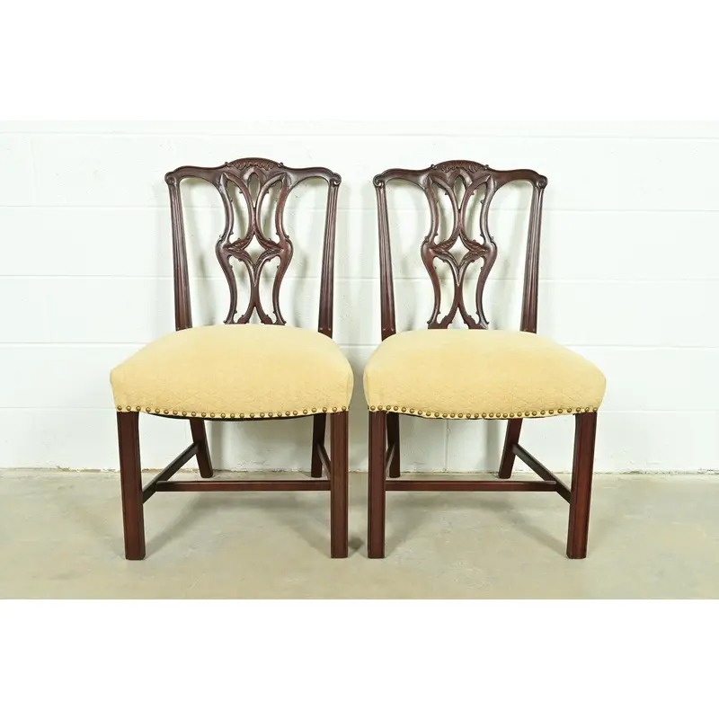 Baker Furniture Style Georgian Carved Mahogany Side Chairs or Dining Chairs, Pair - Image 2