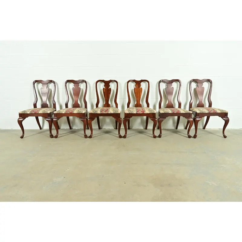 Baker Furniture Style Queen Anne Solid Cherry Wood Dining Chairs, Set of Six - Image 2