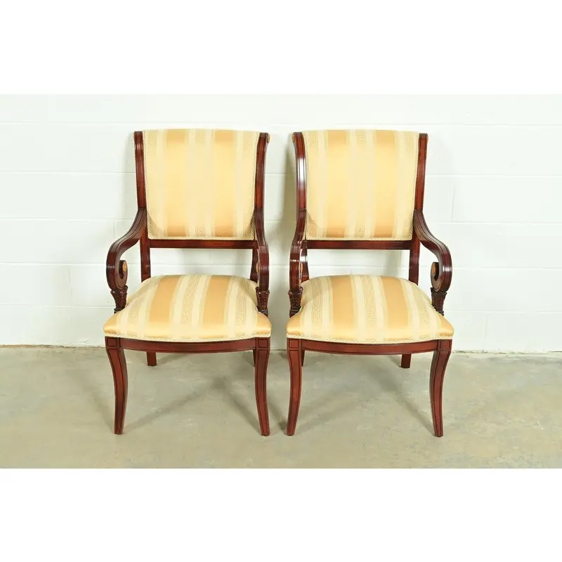 Baker Furniture Style Regency Carved Mahogany Armchairs, Pair - Image 2