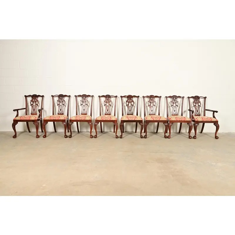 Ethan Allen Chippendale Carved Mahogany Dining Chairs, Set of Eight - Image 2