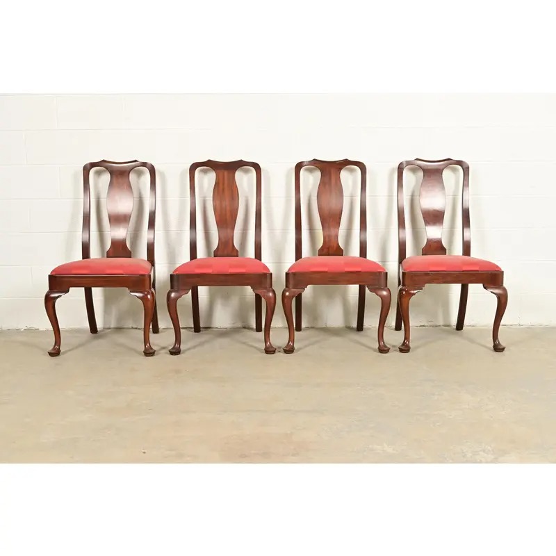 Henkel Harris Queen Anne Solid Mahogany Dining Chairs, Set of Four - Image 2