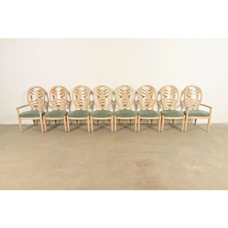 Henredon Modern Art Deco Carved Oak Dining Chairs, Set of Eight - Image 2