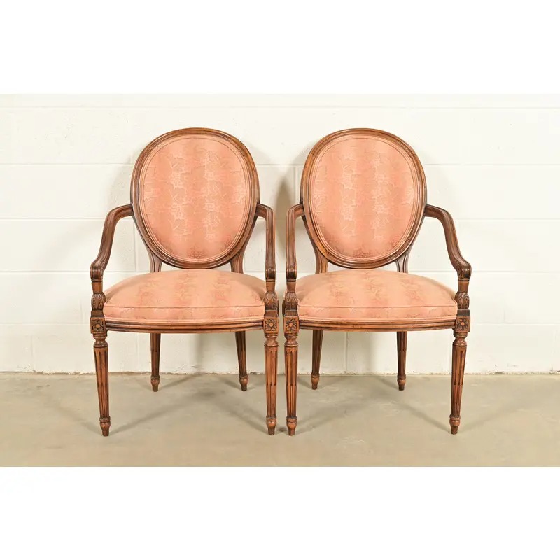 Karges French Regency Louis XVI Carved Walnut Armchairs, Pair - Image 2