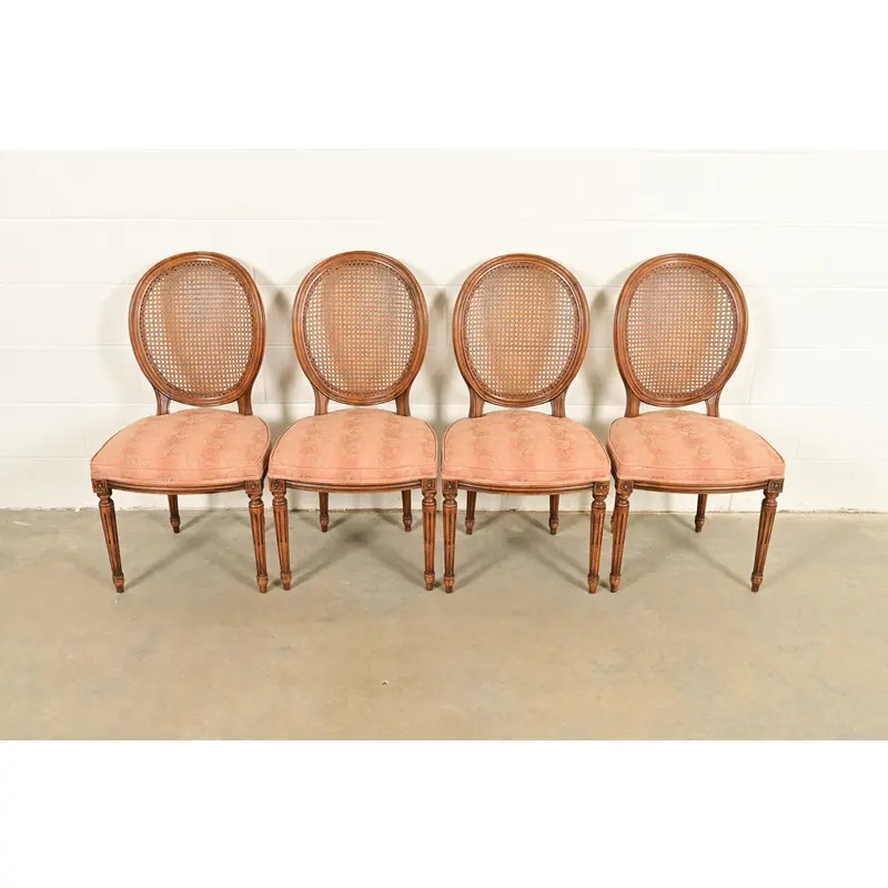 Karges French Regency Louis XVI Carved Walnut Cane Back Dining Chairs, Set of Four - Image 2