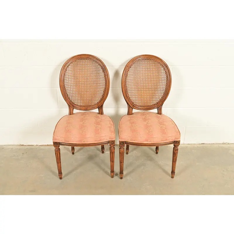 Karges French Regency Louis XVI Carved Walnut Cane Back Side Chairs or Dining Chairs, Pair - Image 2