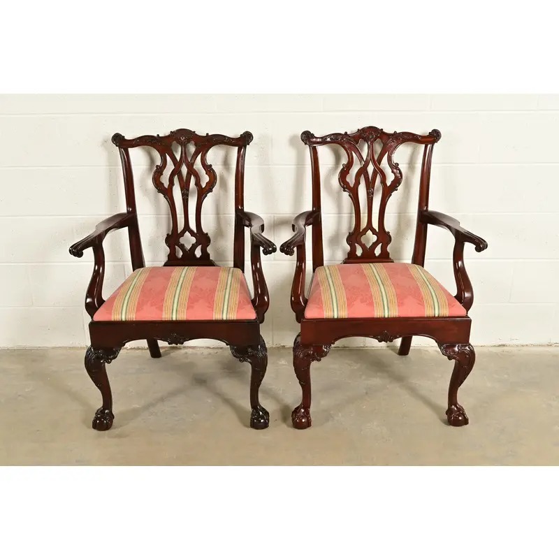 Kindel Furniture Chippendale Carved Mahogany Dining Arm Chairs, Pair - Image 2