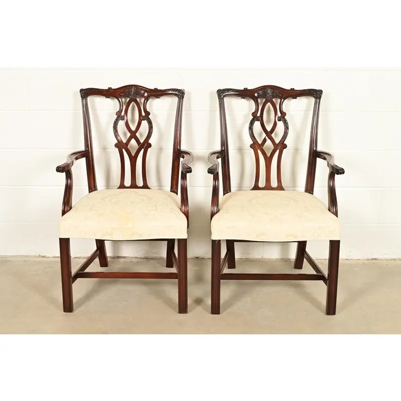 Kindel Furniture Georgian Carved Mahogany Armchairs, Pair - Image 2