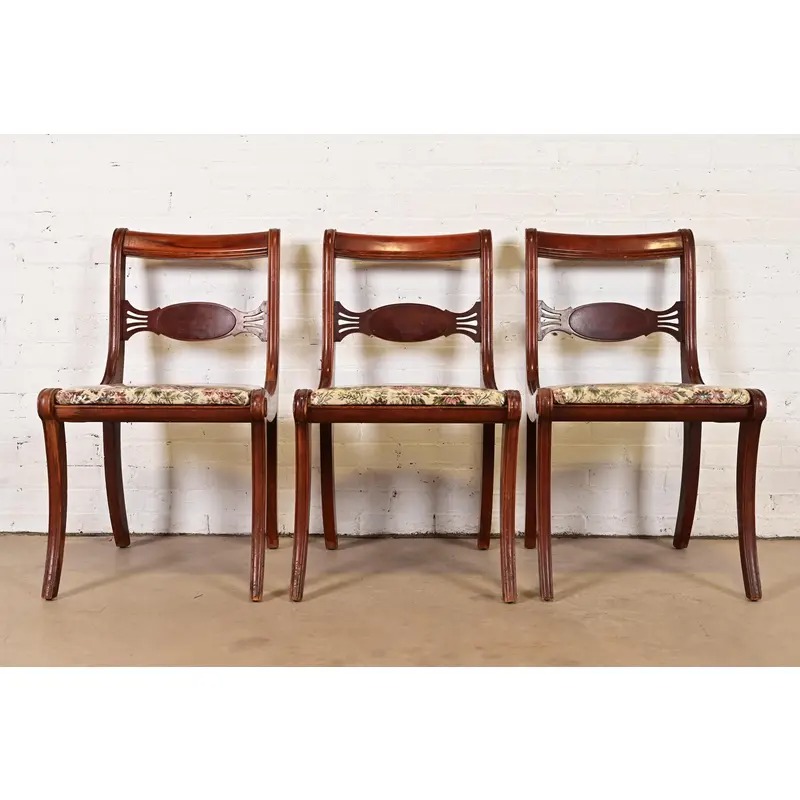 Kindel Furniture Style Regency Carved Mahogany Side Chairs or Dining Chairs, Set of Three - Image 2