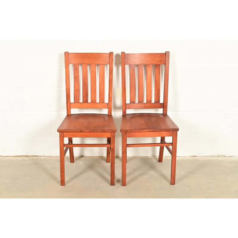 Limbert Style Antique Mission Oak Arts & Crafts Side Chairs or Dining Chairs, Pair - Image 2