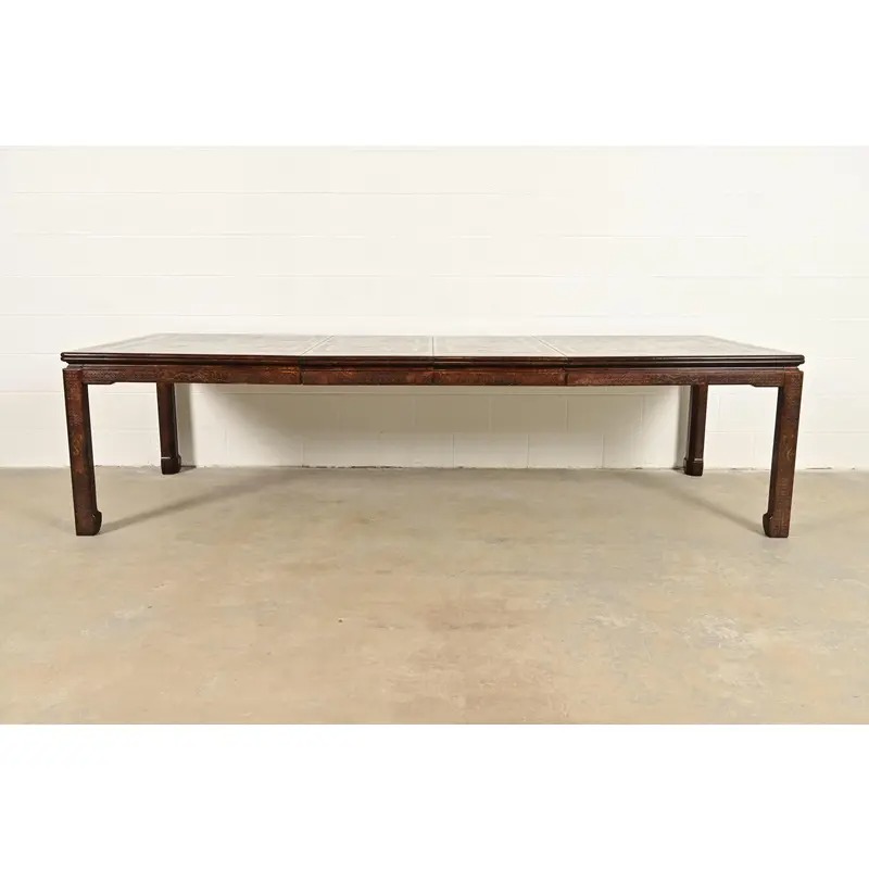 Mario Buatta for John Widdicomb Hollywood Regency Chinoiserie Faux Tortoise Shell Extension Dining Table, Circa 1970s - Image 2