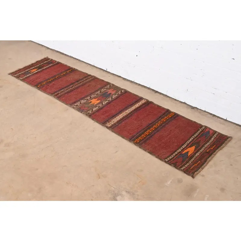 Mid-Century Modern Hand-Woven Afghan Kilim Flat Weave Runner Rug - Image 2